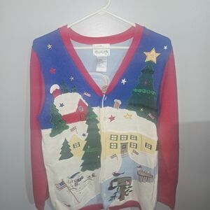 Quacker Factory Festive Holiday Cardigan - Red, Blue, Green, White